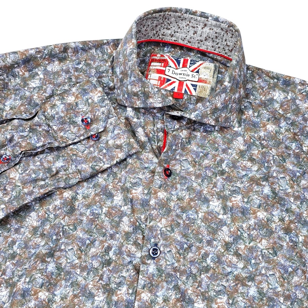 7 Downie St. Shirt Men's 3 Medium Multicolor Abstract‎ Scribble Print Cotton